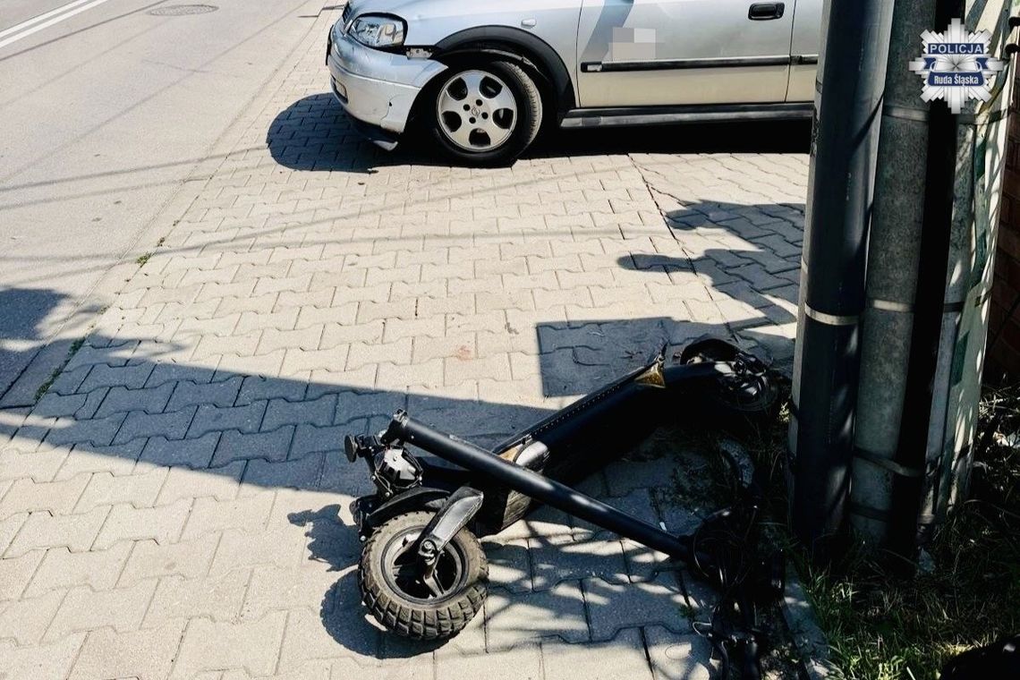 Jechali we dwóch na jednej hulajnodze elektrycznej i zderzyli się z autem. Kierował 14-latek Jechali we dwóch na jednej hulajnodze elektrycznej i zderzyli się z autem. Kierował 14-latek