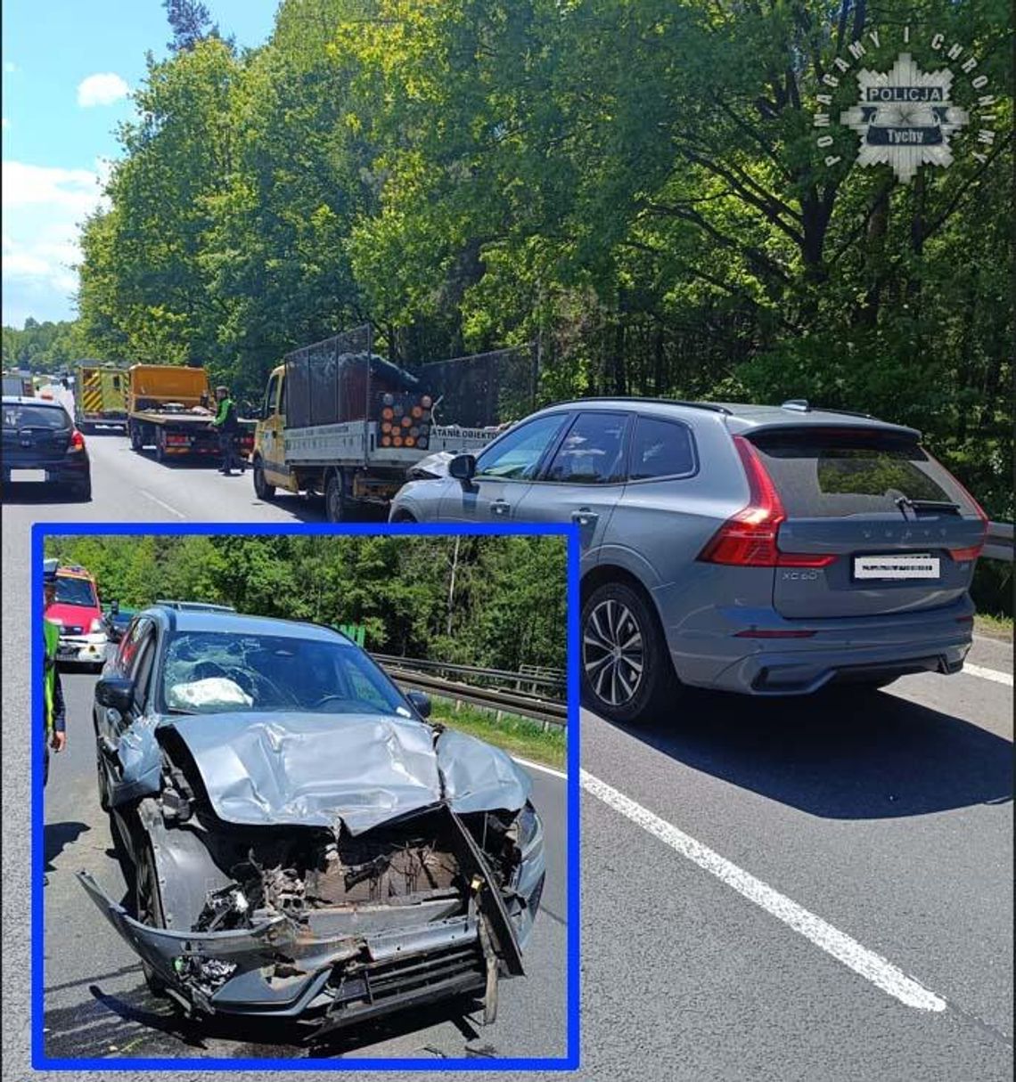 Kierowca volvo wjechał w auto kosiarzy. Poważnie ranna kobieta pracująca na poboczu