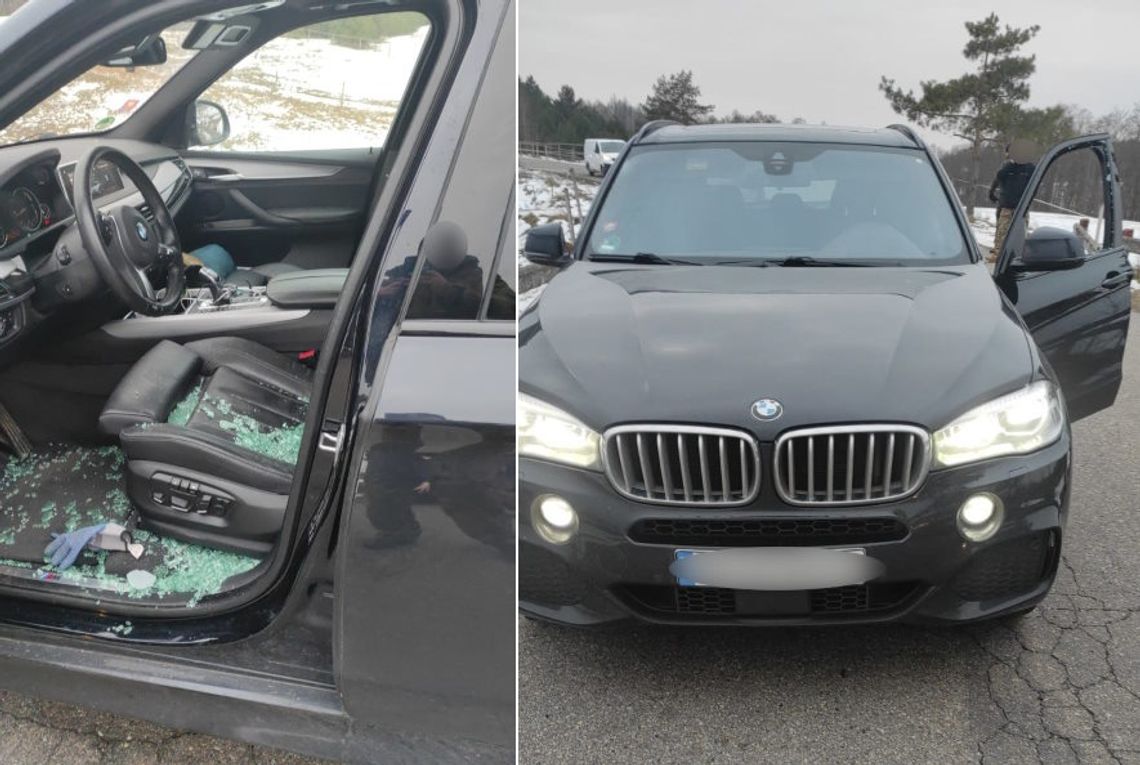 Kierowca zabarykadował się w kradzionym BMW. Strażnicy musieli użyć siły