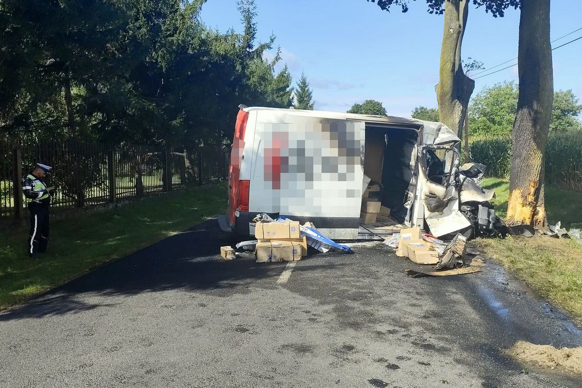 Kurier bez prawa jazdy rozbił busa na drzewie. Świadkowie wyciągnęli go z płonącego auta