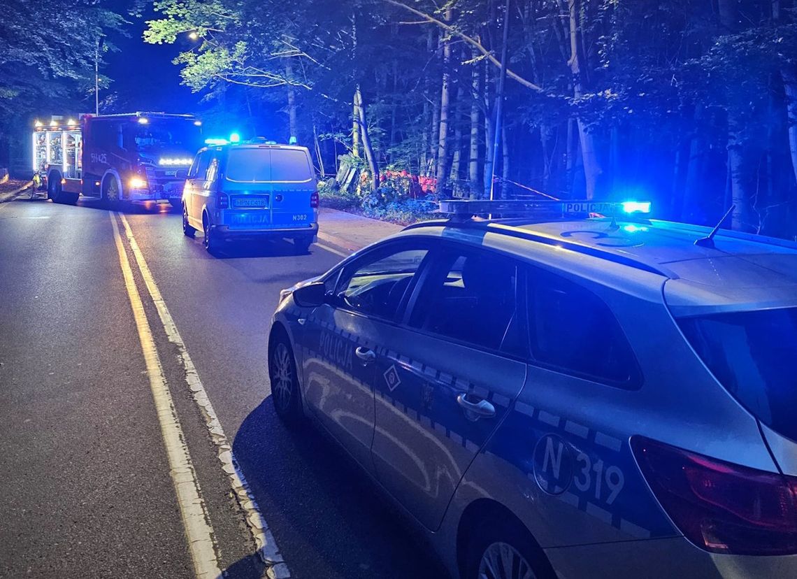 Lexus wypadł z drogi, dachował i uderzył w drzewo. Kierowca zginął na miejscu, pasażerka jest ranna