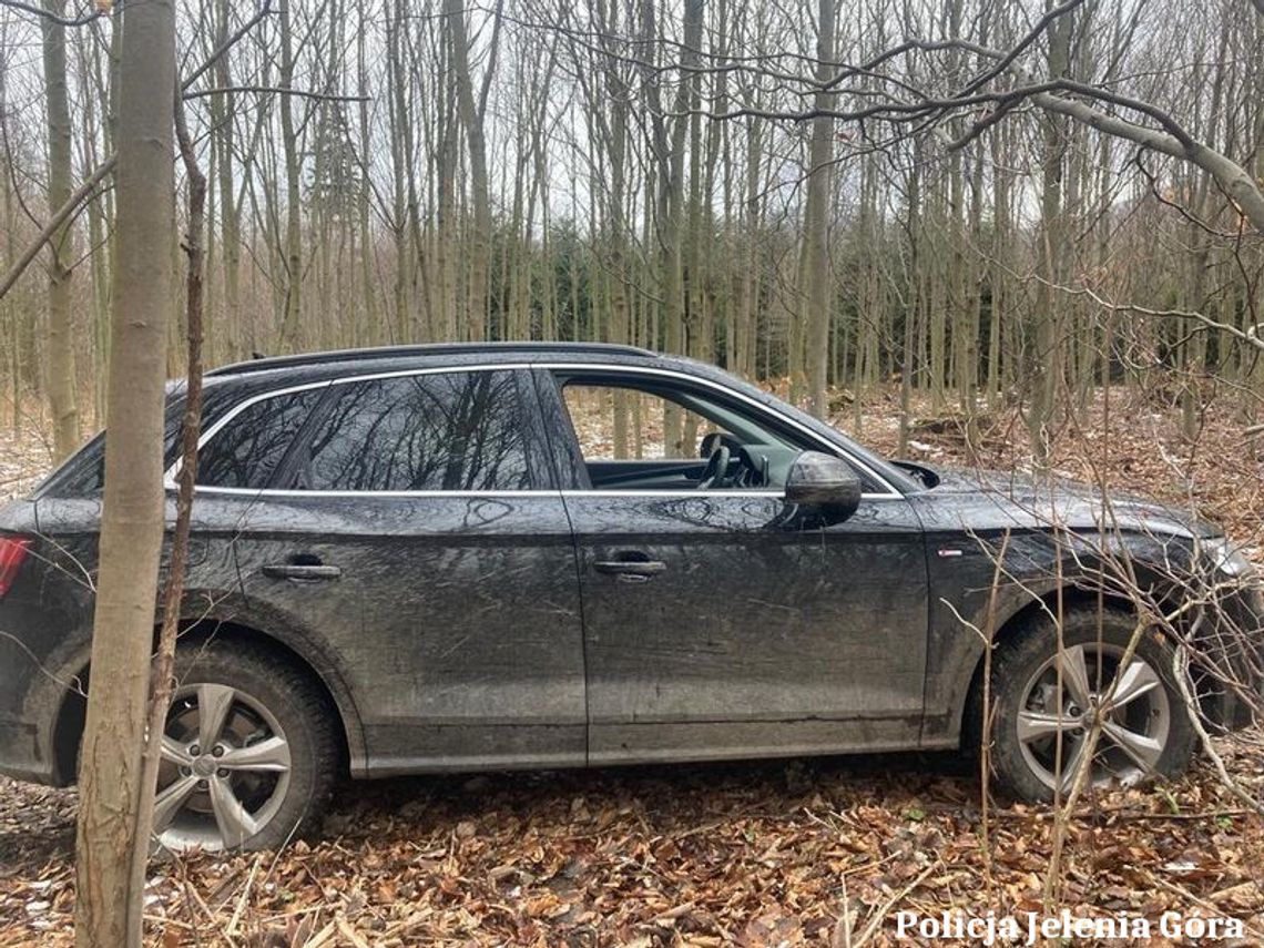 Luksusowe audi odnalezione kilka godzin po kradzieży. Złodziej zaparkował w lesie na przeczekanie