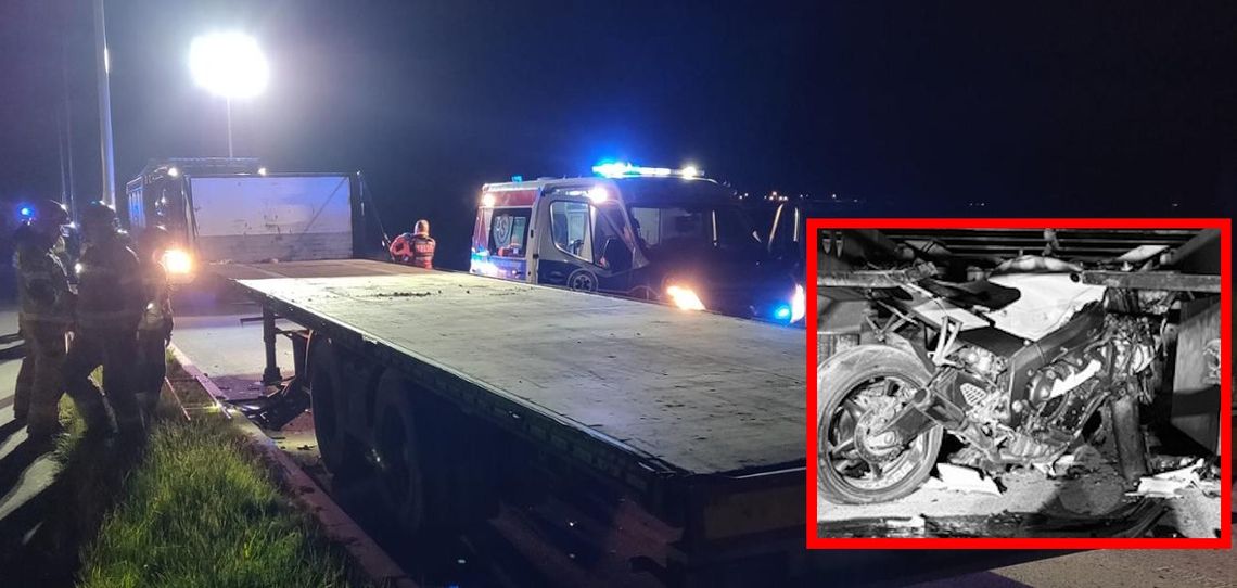 Makabryczny wypadek motocyklisty. Wjechał nocą w nieoświetloną naczepę stojącą na drodze