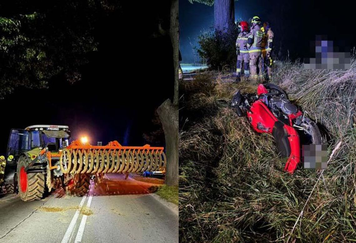 Motocyklista podczas wyprzedzania zderzył się z ciągnikiem rolniczym. Jest w szpitalu, ale może trafić do więzienia