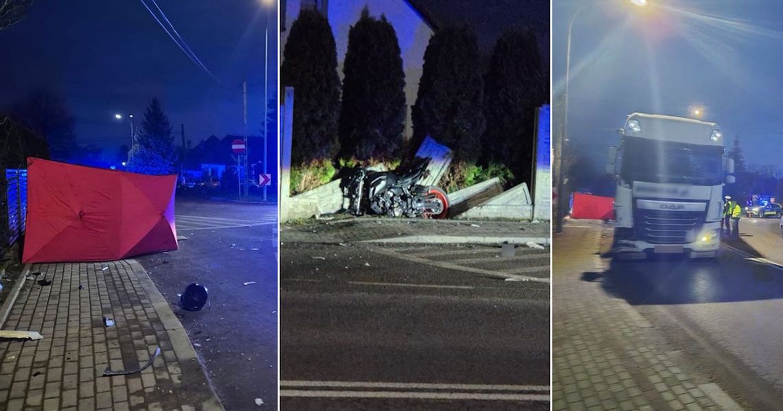 Motocyklista uderzył czołowo w tira, a potem wpadł w betonowy płot. 48-latek zginął na miejscu Motocyklista uderzył czołowo w tira, a potem wpadł w betonowy płot. 48-latek zginął na miejscu