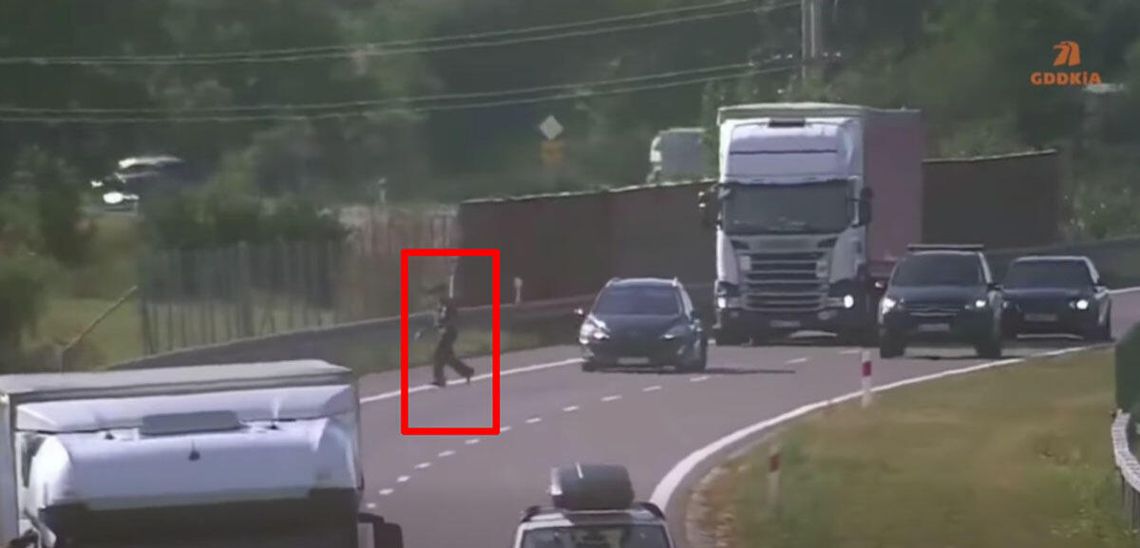 O krok od tragedii na ekspresówce. Pieszy chodził między rozpędzonymi samochodami O krok od tragedii na ekspresówce. Pieszy chodził między rozpędzonymi samochodami