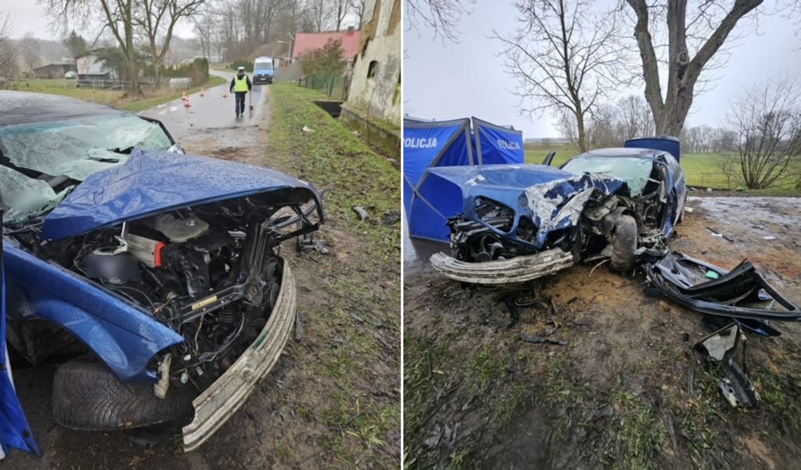 Osobówka wypadła z drogi i wbiła się w drzewo. W wypadku zginął 31-letni pasażer