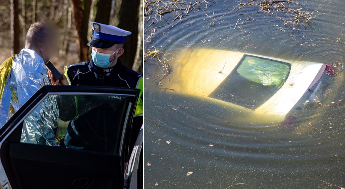 Passat wypadł z drogi i wylądował w rzece. Kierowca z promilami [ZDJĘCIA]