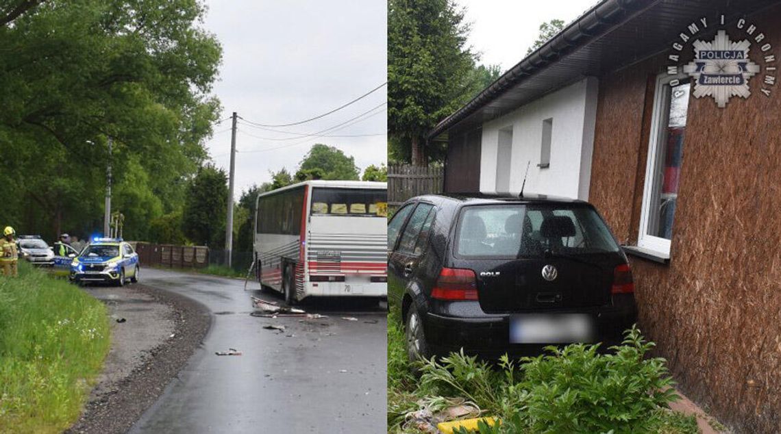Pijak w golfie uderzył w autobus wiozący dzieci, a potem wjechał komuś do ogródka Pijak w golfie uderzył w autobus wiozący dzieci, a potem wjechał komuś do ogródka