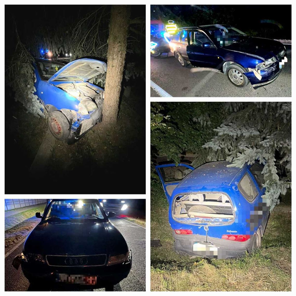 Pijana kobieta w audi wjechała w seicento. Siła uderzenia wyrzuciła je z drogi