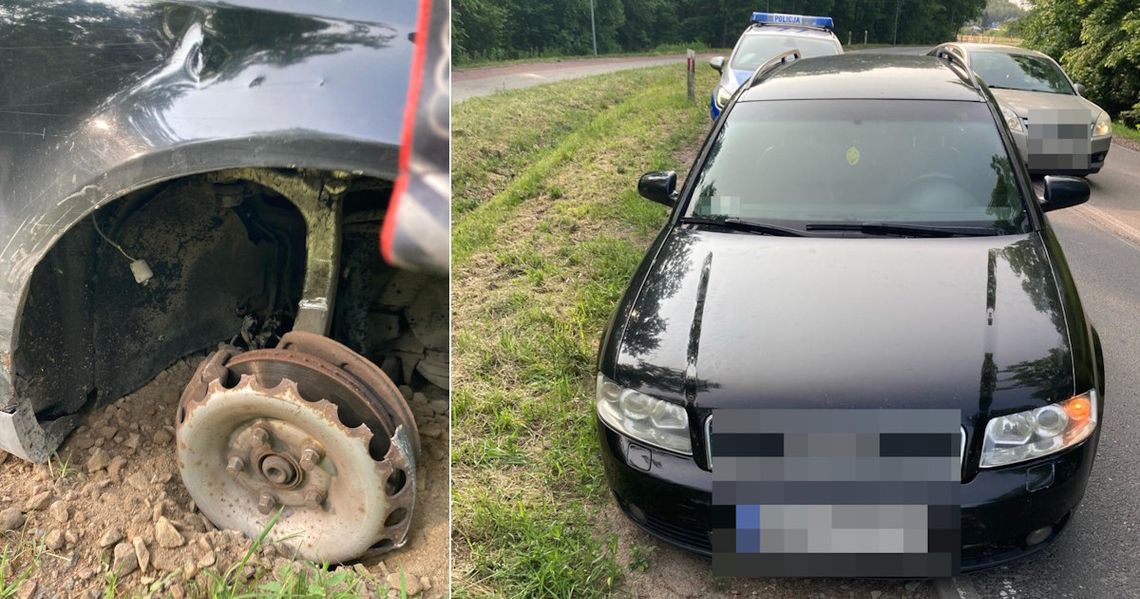 Pijany kierowca audi ucieszył się na widok policjanta. Chciał, żeby funkcjonariusz sprzedał mu koło
