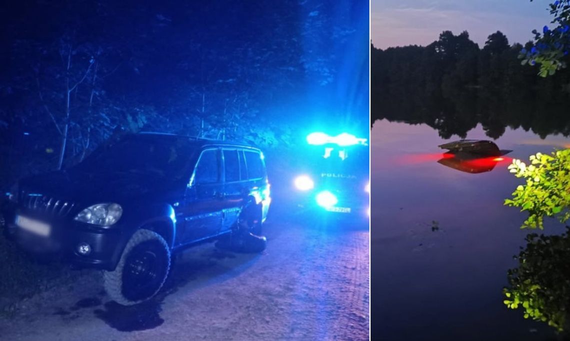 Pijany Warszawiak zaszalał na Mazurach. Utopił auto w jeziorze i uciekł z miejsca