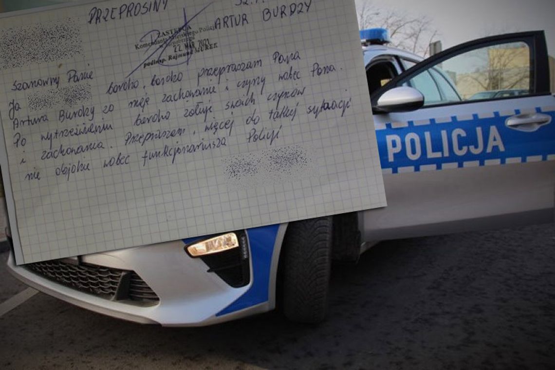 Po pijaku bardzo brzydko powiedział do policjanta. Gdy wytrzeźwiał, napisał do niego list