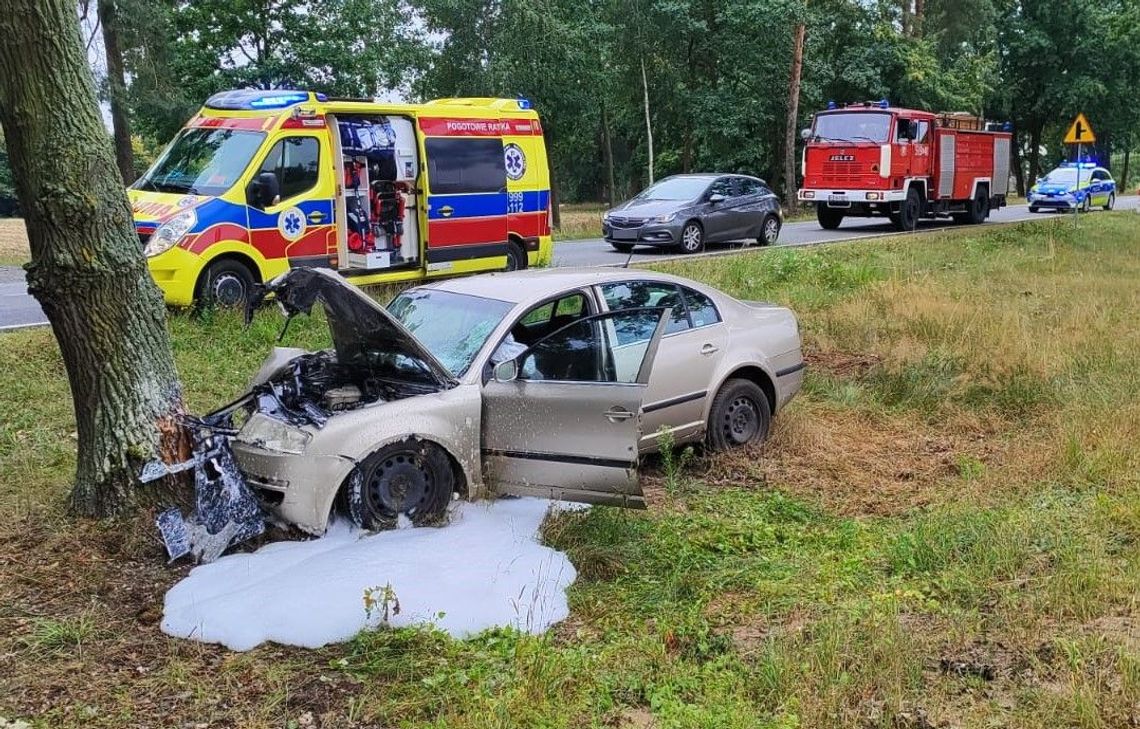 Po uderzeniu w drzewo skoda stanęła w ogniu. 77-letni kierowca zginął na miejscu