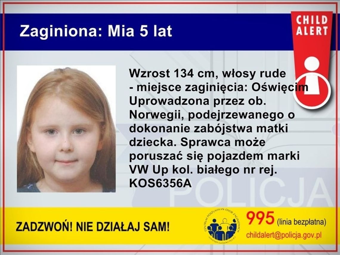 Policja uruchomiła Child Alert. Mężczyzna uprowadził 5-letnią dziewczynkę. Wcześniej zabił jej matkę. AKTUALIZACJA