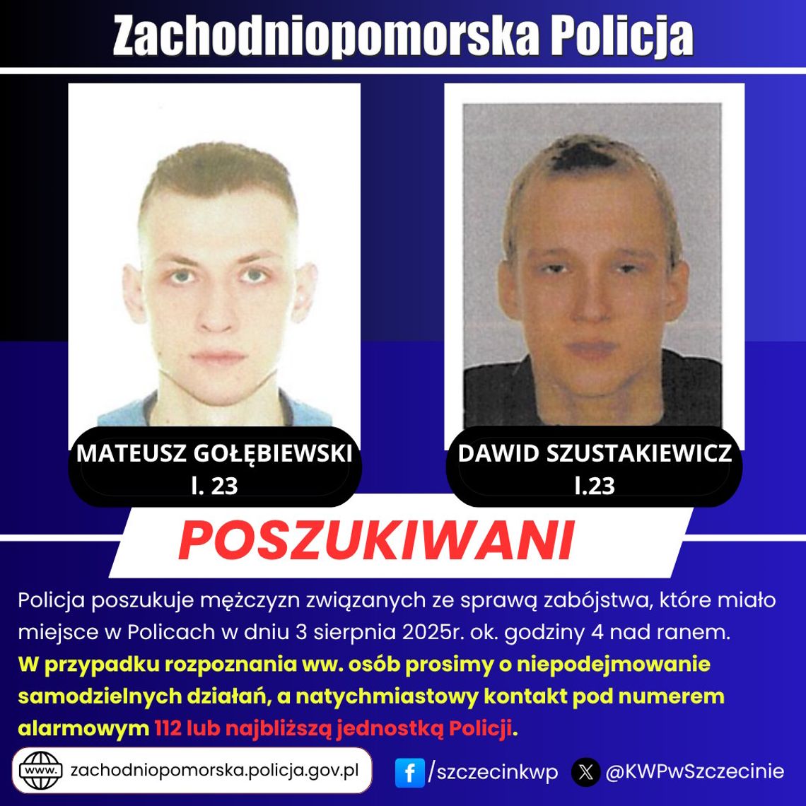 Poszukiwani do sprawy zabójstwa na deptaku. Policja publikuje wizerunek dwóch mężczyzn