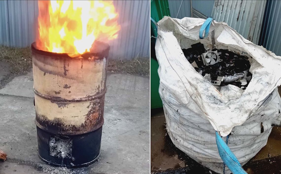 Pracownik dogrzewał się na placu spalając plastiki w beczce. 57-latek dostał 500 złotych mandatu