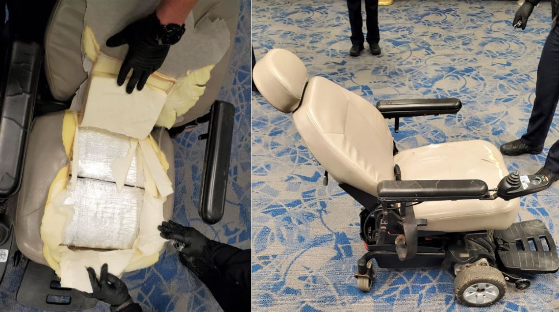 Przemyt "na inwalidę". 22-latek upchał w wózku ponad 10 kilo kokainy - wpadł na lotnisku. FOTO