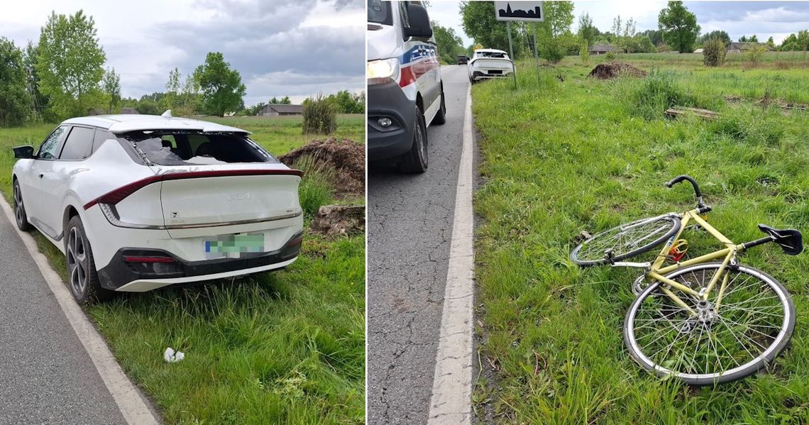 Rowerzysta wjechał w tył samochodu i wybił głową szybę. Nie zauważył, że auto hamuje
