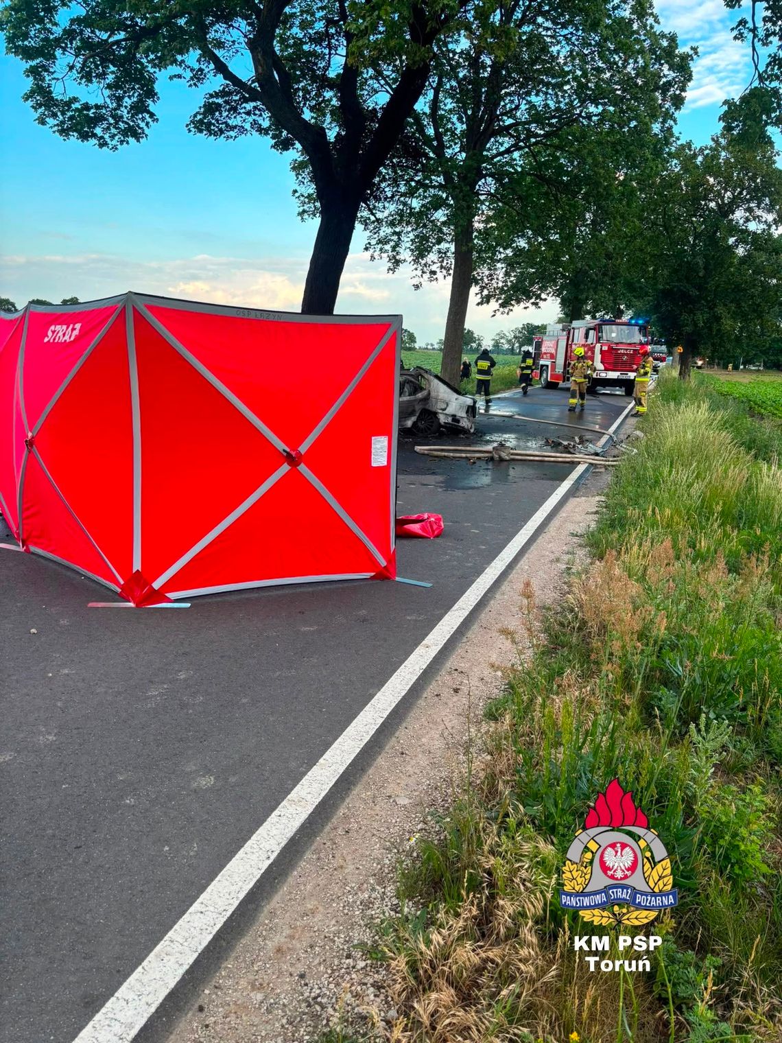 Rozpędzona Honda wbiła się w drzewo. Kierowca spłonął w samochodzie Rozpędzona Honda wbiła się w drzewo. Kierowca spłonął w samochodzie