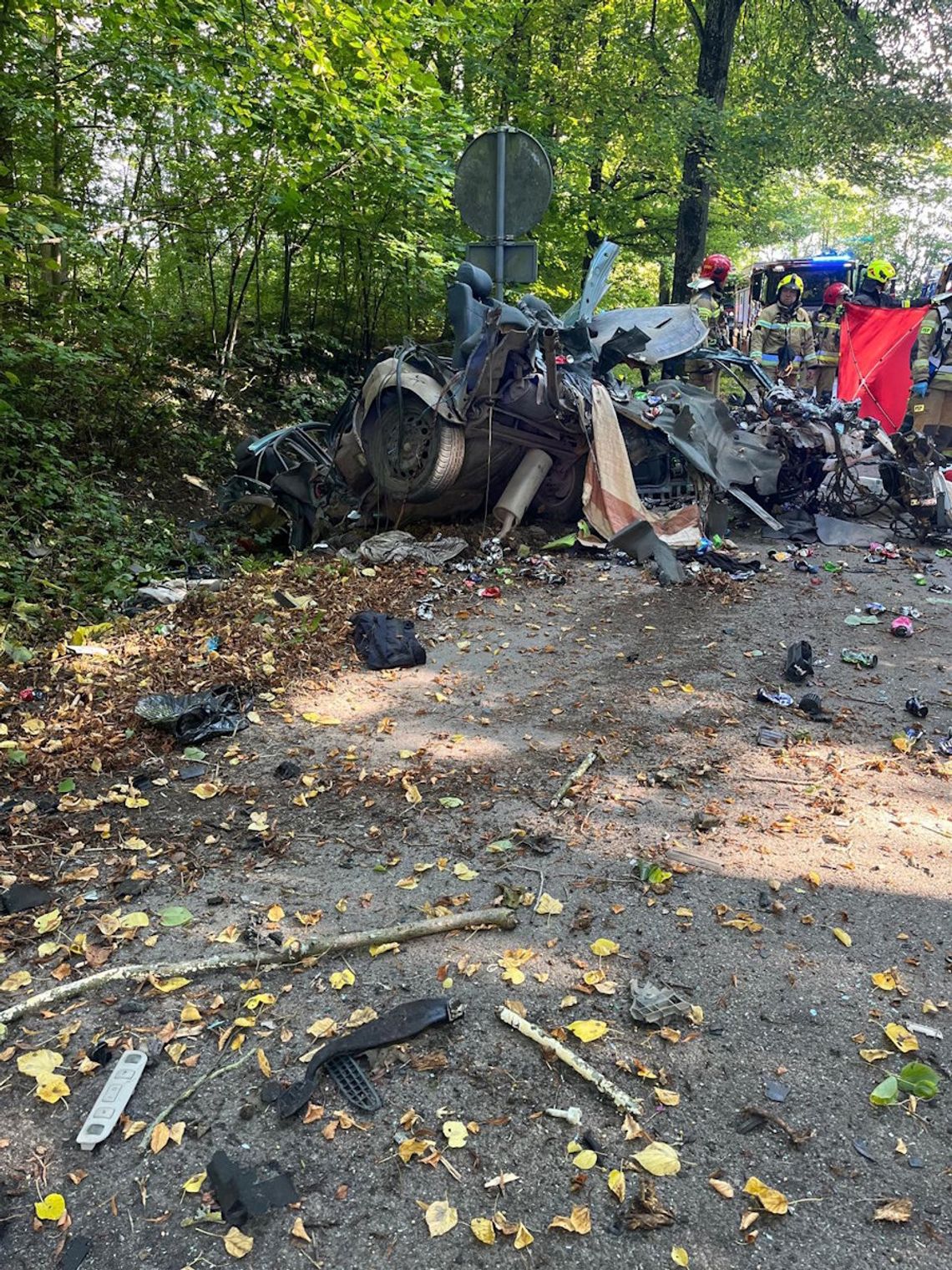 Rozpędzone audi wbiło się w drzewo. Auto rozpadło się na strzępy, kierowca zginął na miejscu