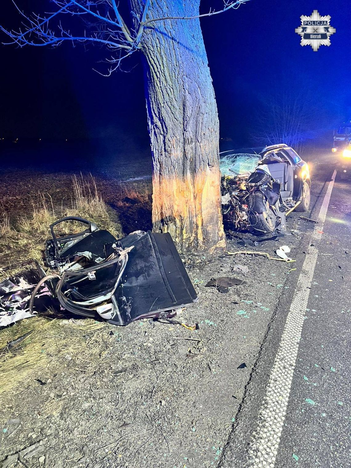 Rozpędzone audi wbiło się w drzewo. Pomimo walki ratowników, życia kierowcy nie udało się uratować