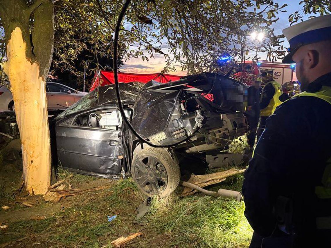 Rozpędzony Ford wypadł z drogi i wbił się w drzewo. 40-letni kierowca zginął na miejscu