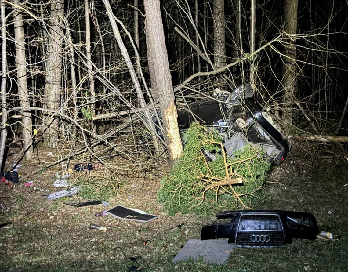 Samochód wbity w drzewa, kierowca zbiegł i leżał pod blokiem. Zmieszał alkohol z narkotykami