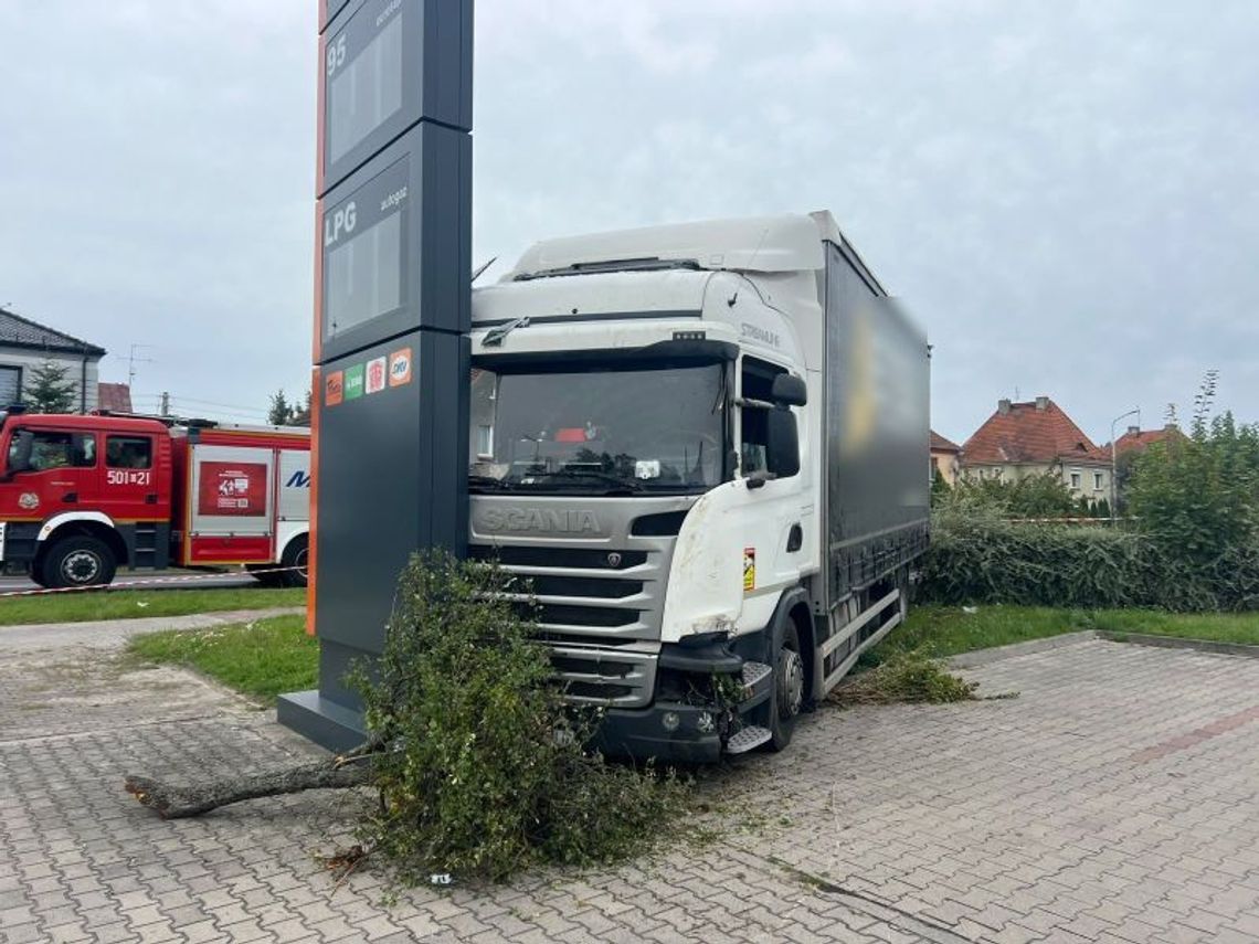 Scania wypadła z drogi, ścięła krzewy i uderzyła w pylon. Kierowca w szpitalu Scania wypadła z drogi, ścięła krzewy i uderzyła w pylon. Kierowca w szpitalu