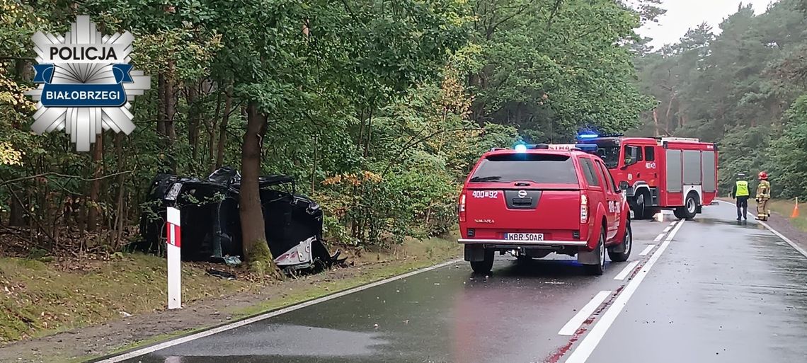 Skoda z czterema osobami wypadła z drogi, dachowała i uderzyła w drzewo. Zginęła 19-letnia pasażerka