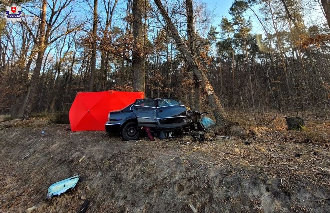 Śmiertelny wypadek na Lubelszczyźnie. 32-letni kierowca volkswagena zginął po wjechaniu w drzewo