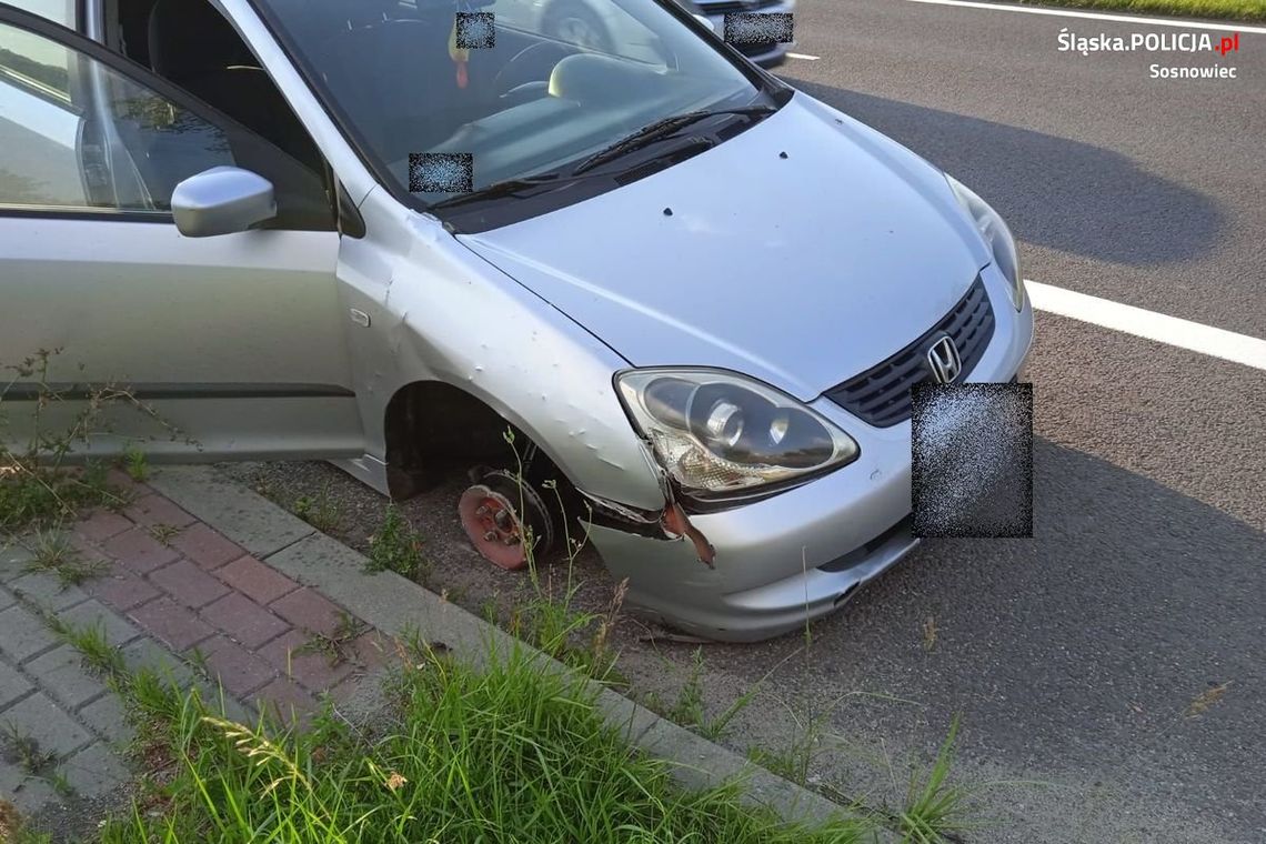 Spod auta leciały iskry. Kierowca jechał bez przedniego koła, miał ponad 4 promile we krwi