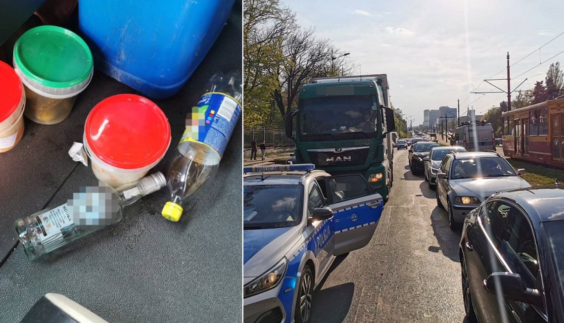 Tir zablokował ruchliwą drogę w mieście. Pijany kierowca spał z nogą wystawioną przez okno