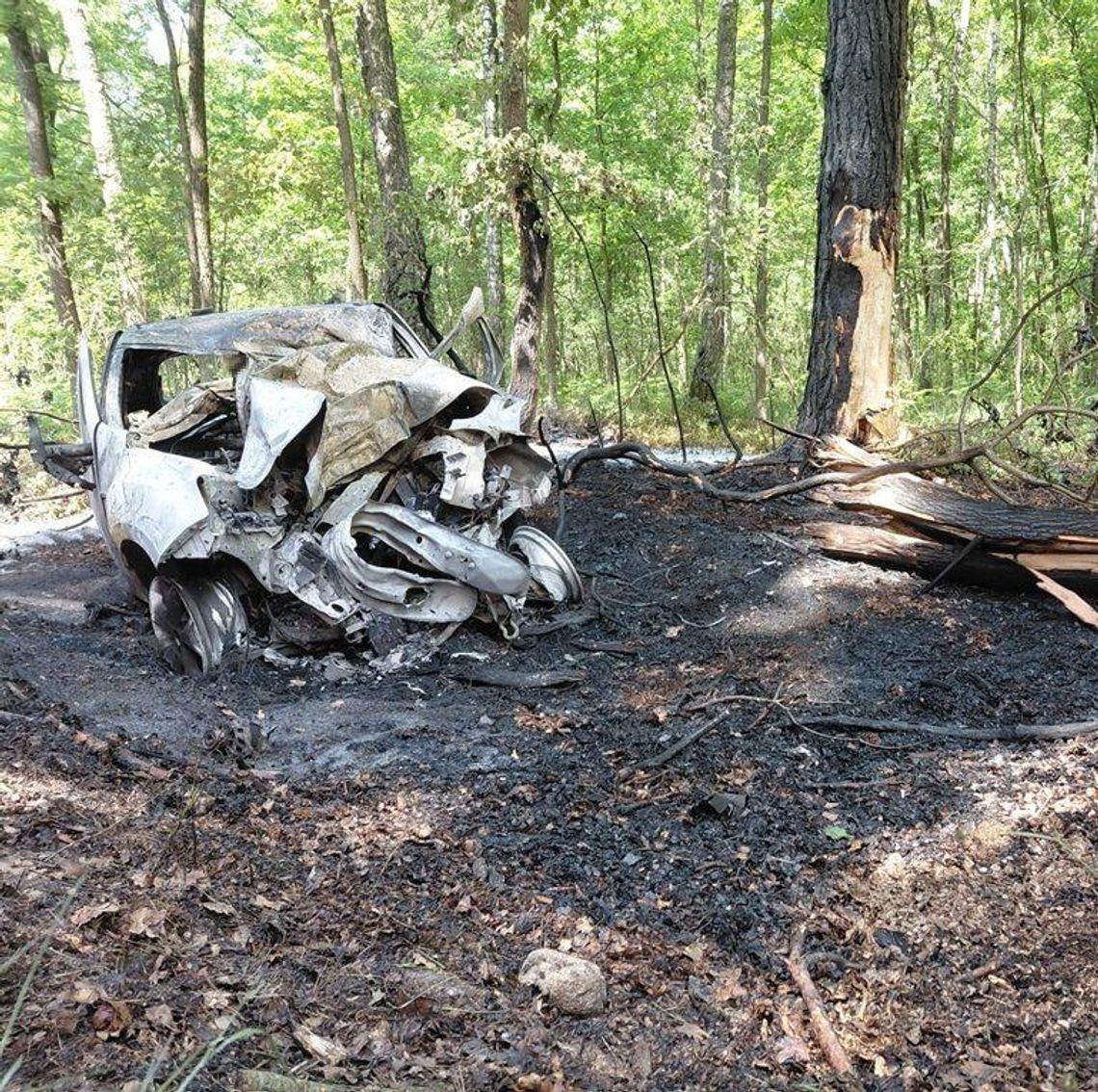Tragiczna śmierć w płonącym aucie. Osobówka uderzyła w drzewo na prostym odcinku drogi Tragiczna śmierć w płonącym aucie. Osobówka uderzyła w drzewo na prostym odcinku drogi