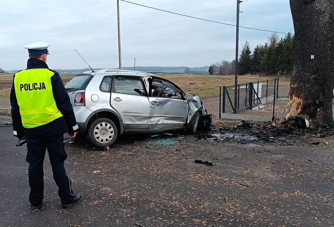 Tragiczny poranek na drodze wojewódzkiej. 18-letni kierowca zginął po uderzeniu w drzewo [FOTO]