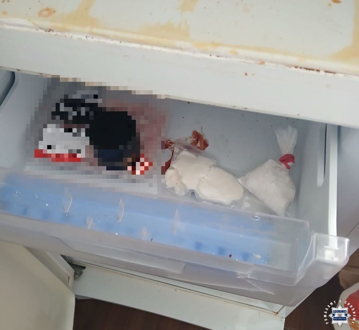 Trzy osoby w mieszkaniu i rozsypana amfetamina. Resztę policjanci znaleźli w lodówce