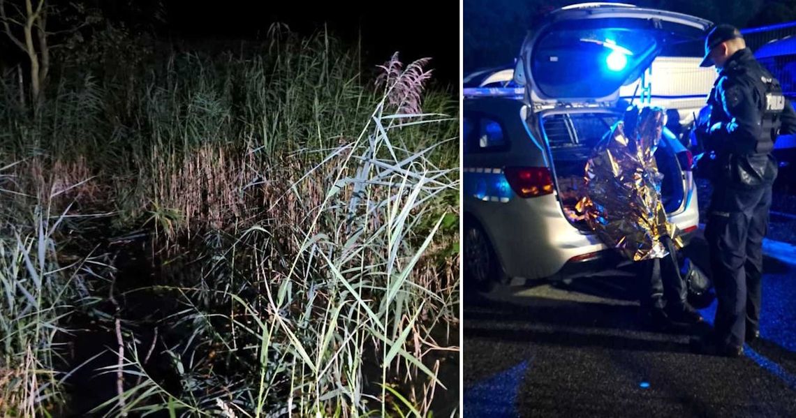 Uciekając przed trzema osobami wpadł w bagno. Policjanci uratowali przerażonego mężczyznę