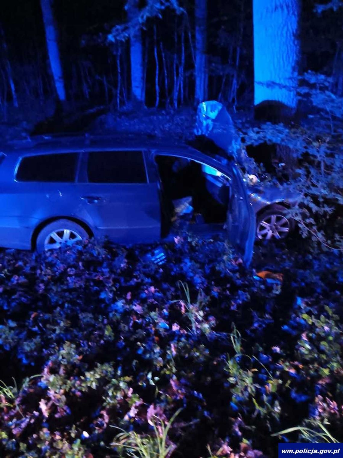 Volkswagen wypadł z drogi i uderzył w drzewo. Zginął kierowca i pasażer, dwie osoby są ranne