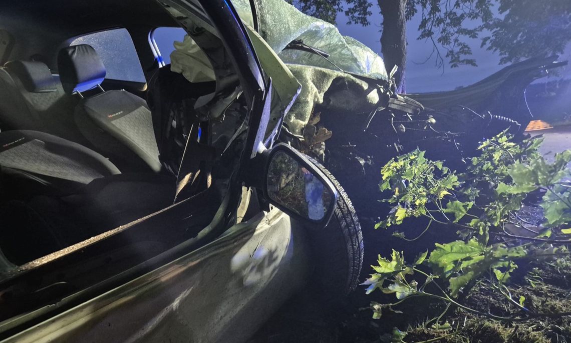 W trakcie wyprzedzania Ford wypadł z drogi i wbił się w drzewo. 19-letni kierowca nie przeżył W trakcie wyprzedzania Ford wypadł z drogi i wbił się w drzewo. 19-letni kierowca nie przeżył