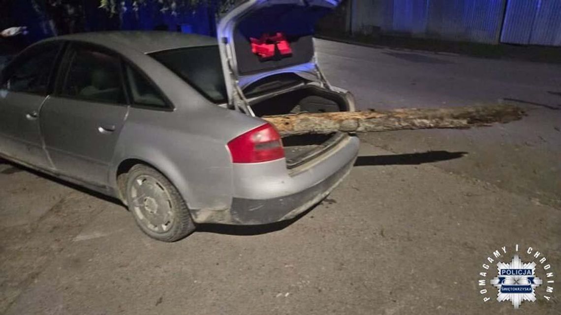 Wracał z grzybów z 4 promilami i kłodą wystającą z bagażnika. Po kolizji uciekł pieszo