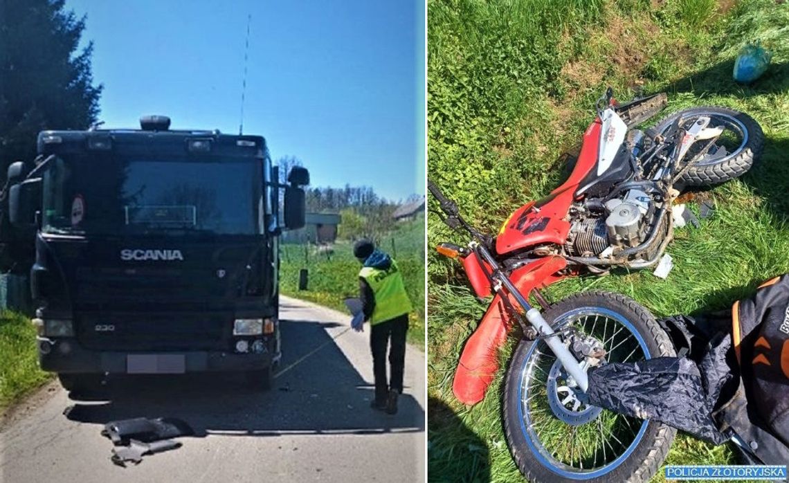 Wsiadł pijany na motor i szybko pożałował. Po zderzeniu czołowym z ciężarówką trafił do szpitala