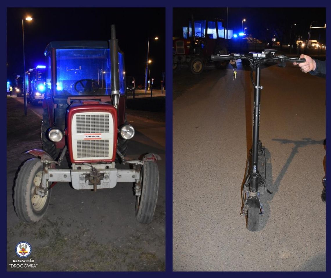 Wypadek nastolatków na hulajnodze elektrycznej. Zderzyli się z ciągnikiem, wezwano śmigłowiec LPR
