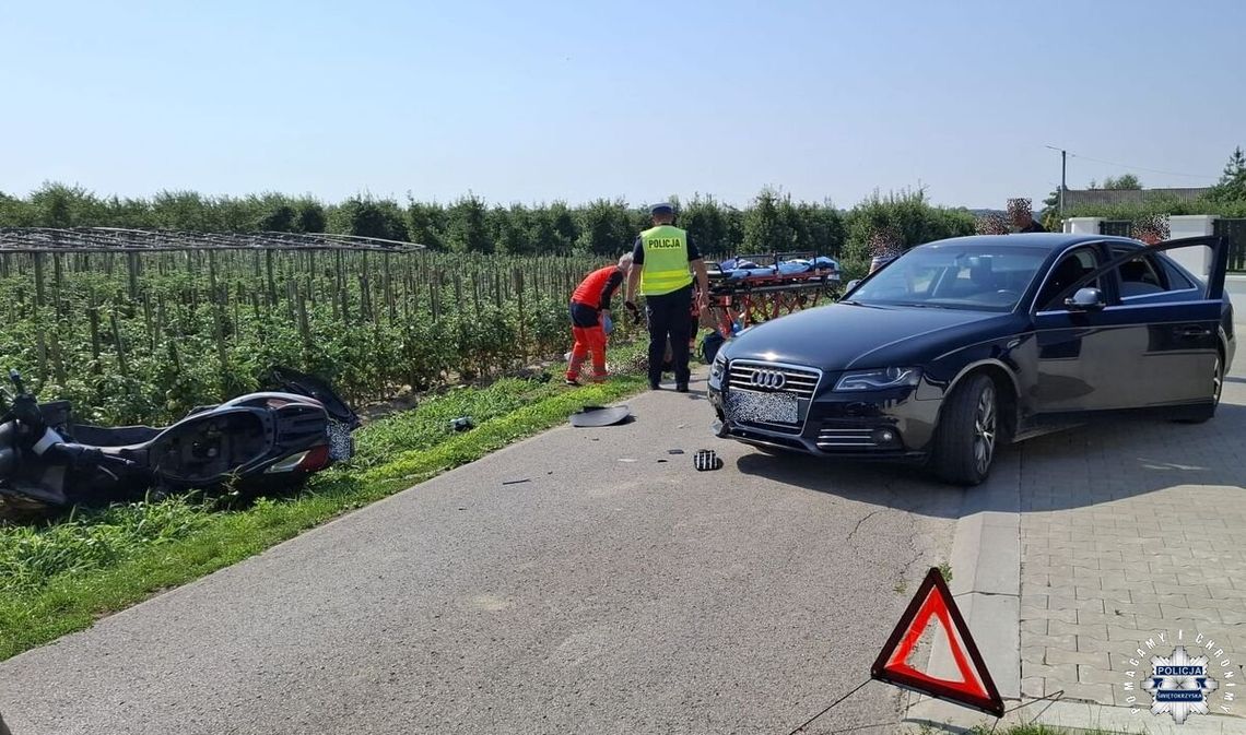 Wypadek ujawnił serię problemów. Pijany motocyklista bez prawka, a pasażerka auta była poszukiwana Wypadek ujawnił serię problemów. Pijany motocyklista bez prawka, a pasażerka auta była poszukiwana