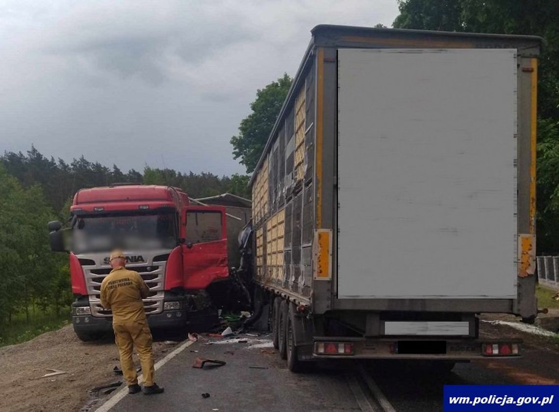 Zderzenie dwóch ciężarowych scanii, jeden z kierowców zginął na miejscu wypadku [FOTO]