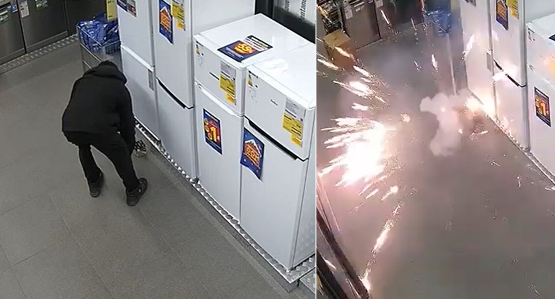 Złodzieje odpalili petardy w sklepie, żeby odwrócić uwagę ochrony. WIDEO